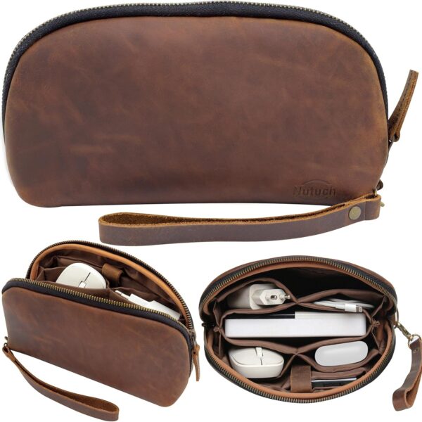 Leather Tech Pouch for Cables Chargers Phone | Tech Bag | Zipper Travel Accessory Pouch